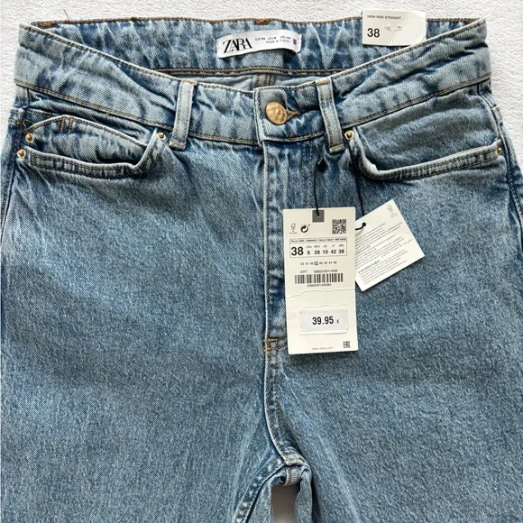 ZARA High Rise Full Length Straight Leg Blue Jeans--6 - Picture 6 of 16